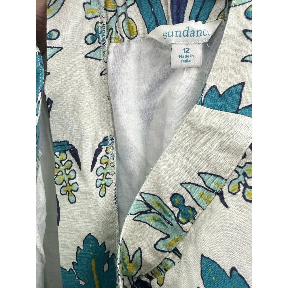 Sundance Linen Midi Skirt Graceful Verenia Teal Blue Floral Damask Boho 12 Lined